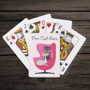 Jeu De Cartes Chats du milieu du siècle en chaise rose sur Pois 