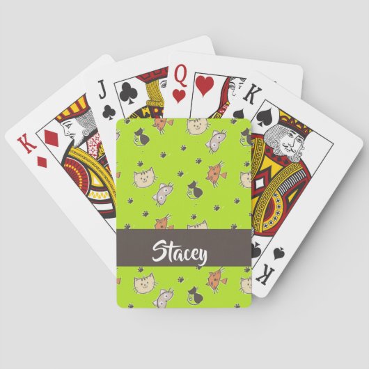 Jeu De Cartes Chats mignons en vert (dos)