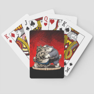 Jeu De Cartes Chats Sumo avec Arrière - plan de feu