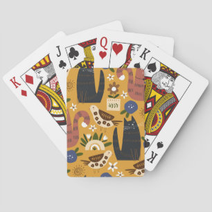 Jeu De Cartes Chats vintages et oiseaux, Main Tirée.