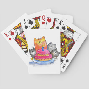 Jeu De Cartes Chats Whimsical avec gâteau d'anniversaire