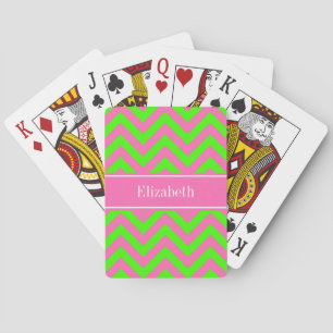 Jeu De Cartes Chaud rose #2 Lime Green LG Chevron Nom Monogramme