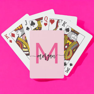 Jeu De Cartes Chaud rose moderne Script Girl Monogramme Nom