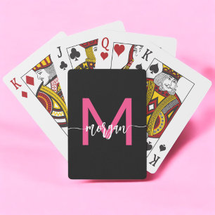 Jeu De Cartes Chaud rose noir moderne Script Girl Monogramme Nom