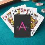 Jeu De Cartes Chaud rose noir Script Girl Nom du monogramme<br><div class="desc">Noir et Rose Chaud Simple Script Monogramme Nom Jouer Cartes. Cela rend le cadeau parfait pour 16 ans,  mariage,  douche nuptiale,  anniversaire,  baby shower ou bachelorette pour quelqu'un qui aime le luxe glam et les styles chic.</div>