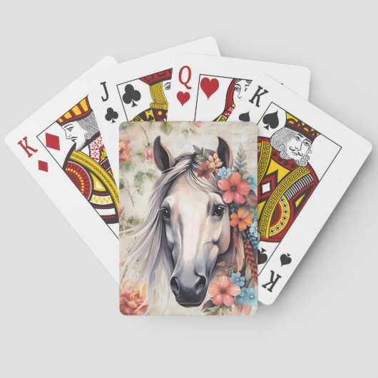 Jeu De Cartes Cheval blanc dans les fleurs. (dos)