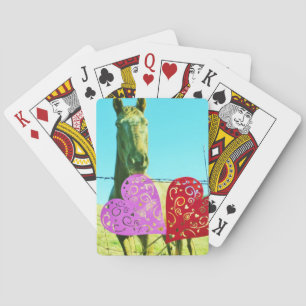 Jeu De Cartes Cheval blond et Coeurs rose et rouge