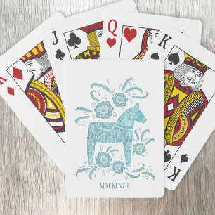 Jeu De Cartes Cheval de Dala suédois Nom personnalisé Turquoise