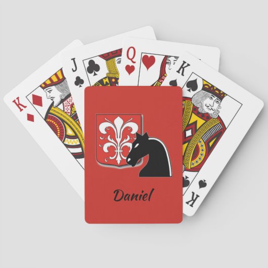 Jeu De Cartes Chevalier rouge et noir médiéval et bouclier (dos)