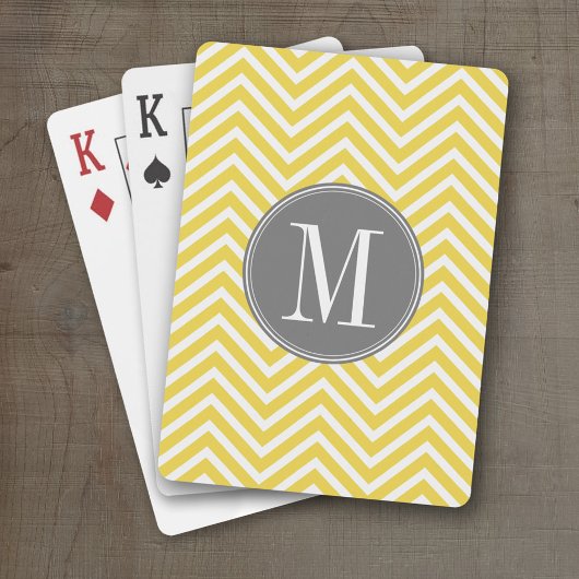 Jeu De Cartes Chevron jaune et gris Motif Monogramme personnalis