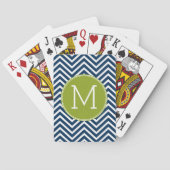 Jeu De Cartes Chevrons bleu marine et vert citron Monogramme per (dos)