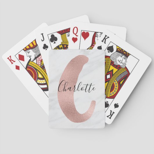 Jeu De Cartes Chic Blanc & Gris Marbre Rose Or Monogramme Nom (dos)