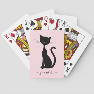 Jeu De Cartes Chic Chat Nom Personnalisé Rose Noir