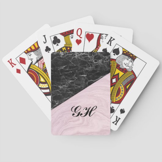Jeu De Cartes Chic Elegant noir marbre rose Monogramme (dos)