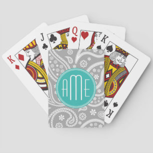 Jeu De Cartes Chic Motif floral gris pâtissier et Monogramme ble