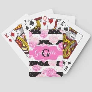 Jeu De Cartes Chic rayures rose Aquarelle Monogramme Floral
