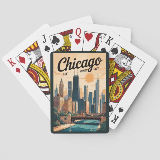 Jeu De Cartes Chicago Illinois Skyline Travel Art Vintage (dos)