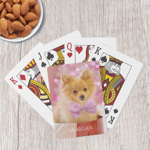 Jeu De Cartes Chien avec noeud papillon rose ou votre photo, nom