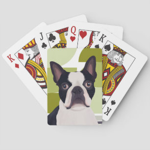 Jeu De Cartes Chien de Boston Terrier - Vert géométrique