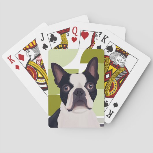 Jeu De Cartes Chien de Boston Terrier - Vert géométrique (dos)
