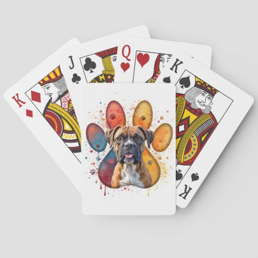 Jeu De Cartes Chien De Boxe En Empreinte D'Aquarelle (dos)