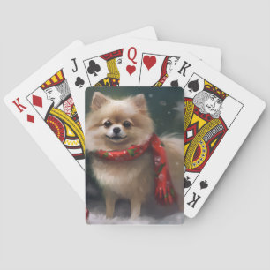 Jeu De Cartes Chien de Poméranie en Noël de neige