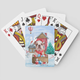 Jeu De Cartes Chien de taureau anglais dans la neige Maison de C