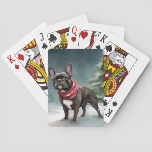 Jeu De Cartes Chien de taureau français à Noël de neige