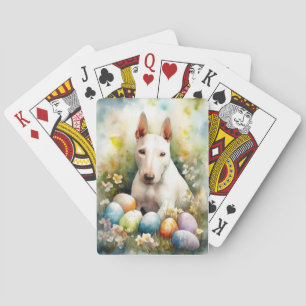 Jeu De Cartes Chien de taureau Terrier avec oeufs de Pâques vaca