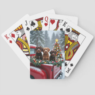 Jeu De Cartes Chien d'eau portugais camion rouge de Noël vacance