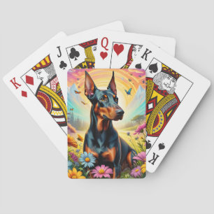 Jeu De Cartes Chien Doberman, Fleurs Et Scène De Montagne