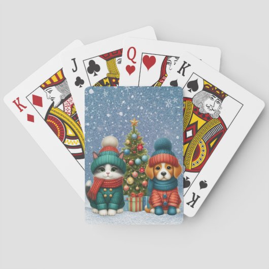 Jeu De Cartes Chien et chaton de Noël mignons (dos)