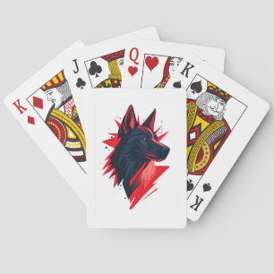 Jeu De Cartes Chien Loup Noir avec Accents Rouges