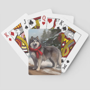 Jeu De Cartes Chien malamué de l'Alaska en Noël de neige