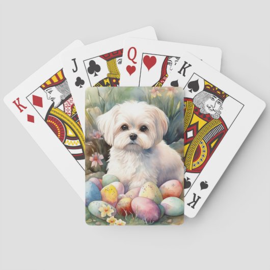 Jeu De Cartes Chien maltais avec oeufs de Pâques vacances (dos)