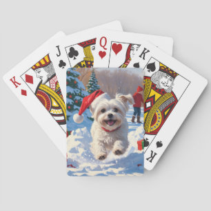 Jeu De Cartes Chien maltais courant dans la neige avec Casquette