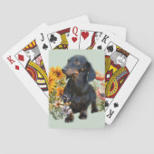Jeu De Cartes Chien noir Dachshund en Fleur sauvage (dos)