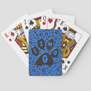 Jeu De Cartes Chien Paws noir et blanc Polka Dot sur tech blue P