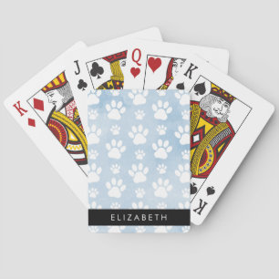 Jeu De Cartes Chien Paws, White Paws, Blue Watercolor, Votre nom