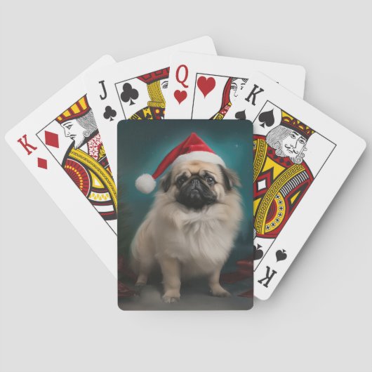 Jeu De Cartes Chien pekingese pendant Noël de neige (dos)