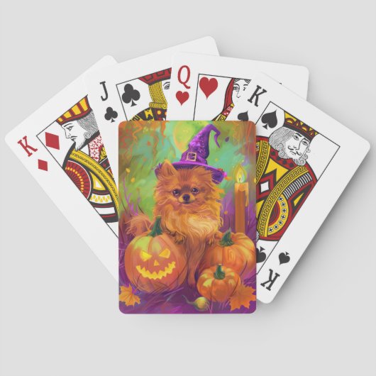 Jeu De Cartes Chien Poméranien éffrayant Halloween sorcière et C (dos)
