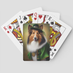 Jeu De Cartes Chien Rough Collie en robe de la Saint-Patrick