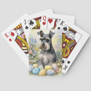 Jeu De Cartes Chien Schnauzer avec oeufs de Pâques vacances