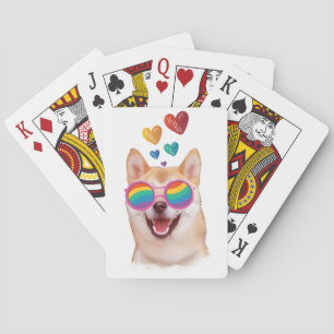Jeu De Cartes Chien Shiba Inu avec des cœurs pour la Saint-Valen