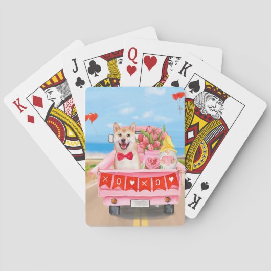 Jeu De Cartes Chien Shiba Inu Saint Valentin Coeurs de Camion (dos)