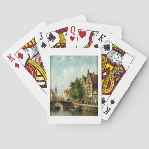 Jeu De Cartes Chiffres sur un canal, Amsterdam (huile sur pannea