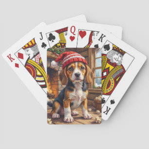 Jeu De Cartes Chiot Beagle Joyeux dans un Bonnet de Tricot Coque