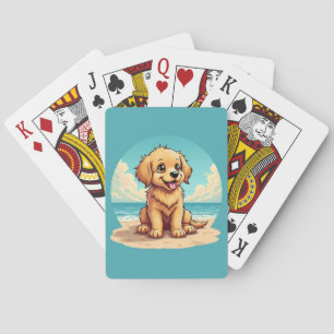 Jeu De Cartes Chiot doré mignon sur une scène de plage ensoleill