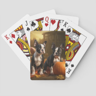 Jeu De Cartes Chiots Boston Terrier Automne Délice Citrouille