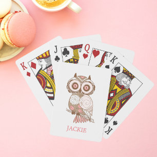 Jeu De Cartes Chouette blanche rose mignonne personnalisée